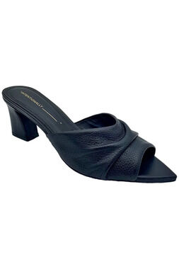 INTENTIONALLY BLANK Leather Pointed Toe Mule Sandals Fair Black - Medium